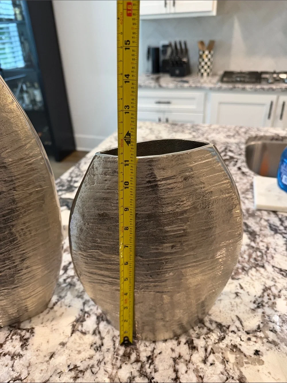 Crate&Barrel Textured Metallic Silver Vases - Pair